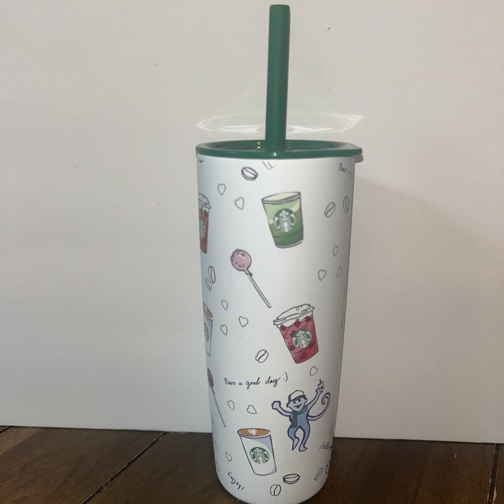 Starbucks Roller Rabbit Monkey 24oz Tumbler Quencher Holiday 2025 Green Lid